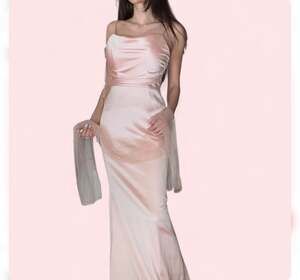 Nox Anabel Blush Satin Cowl Neck Backless Formal prom or bridesmaid Gown